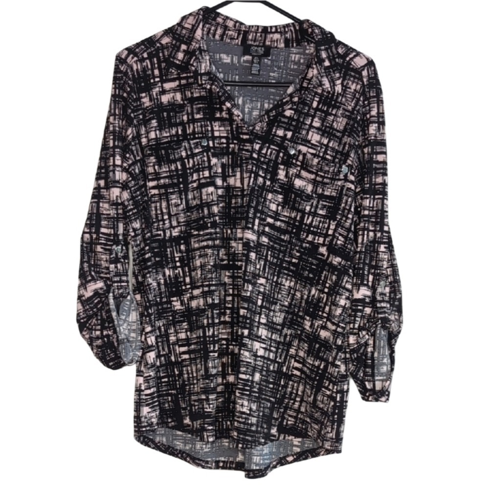 Jones New York Women's Large Black Pink Long Sleeve Tunic
